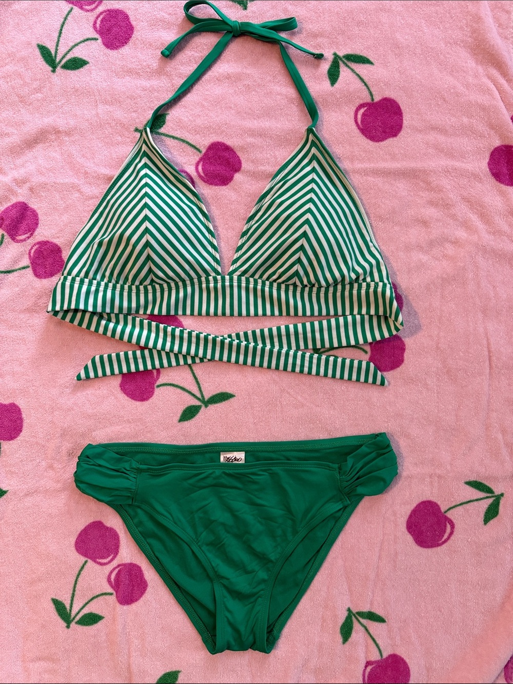 Moschino Green Bikini Set with Logo Tag